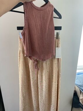 Altar'd State Mauve Tank with Cream Floral Wide-Leg Jumpsuit
